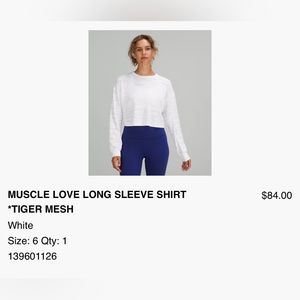 Lululemon white Tiger stripe crop shirt Size 6